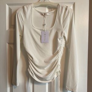 WAYF Cream Ruched Puff Sleeve Blouse